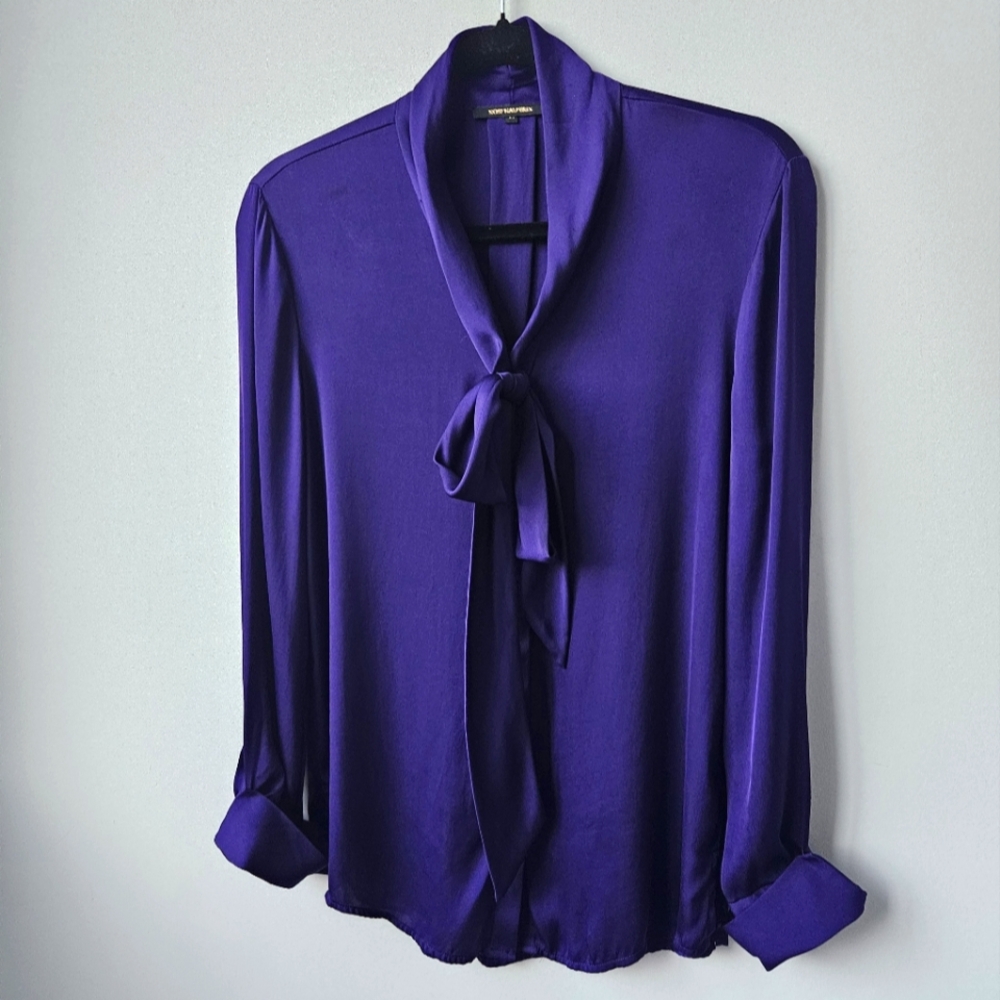 Kobi Halperin Purple Silk Tie-Neck Blouse